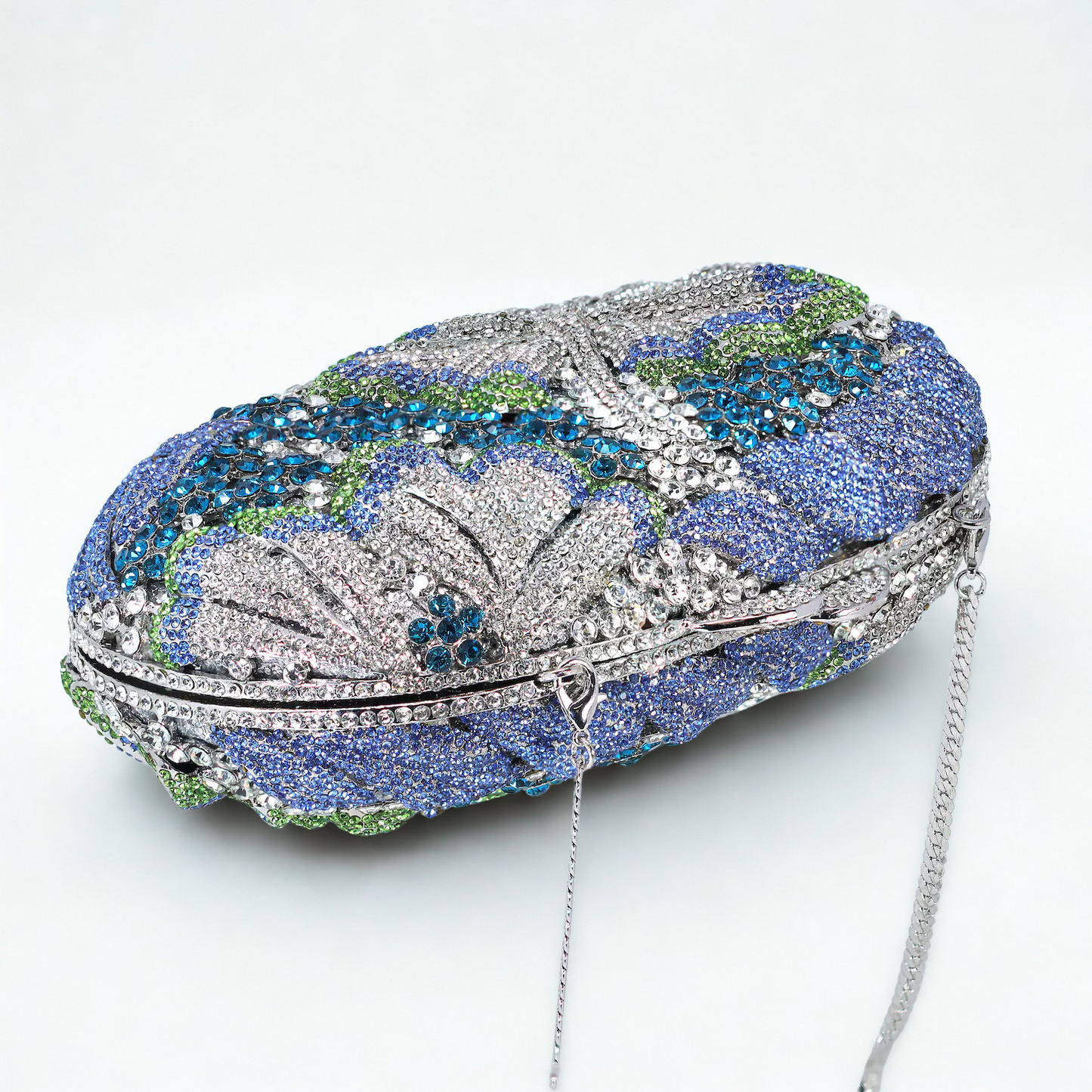 Silver Blue Lilly Of Green Heavenly Garden Clutch