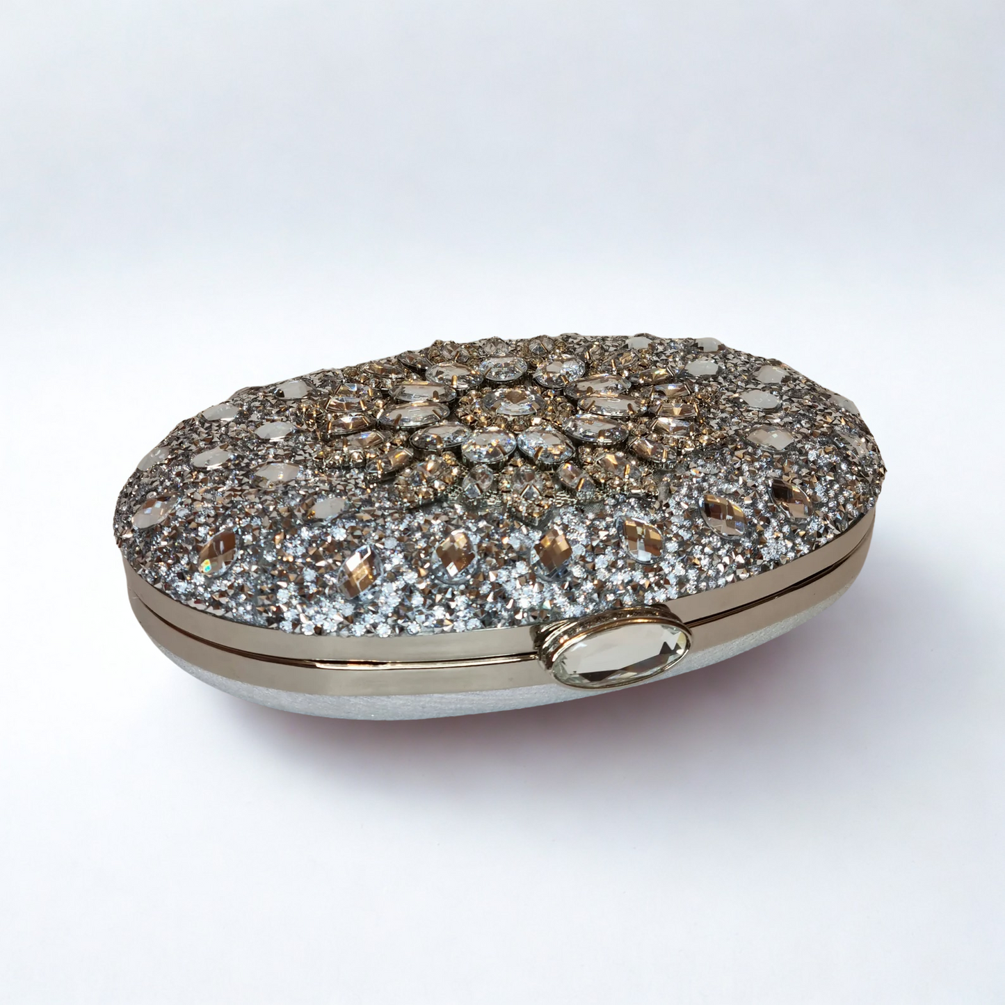 Crystal Diamonds Embellished Silver Clutch
