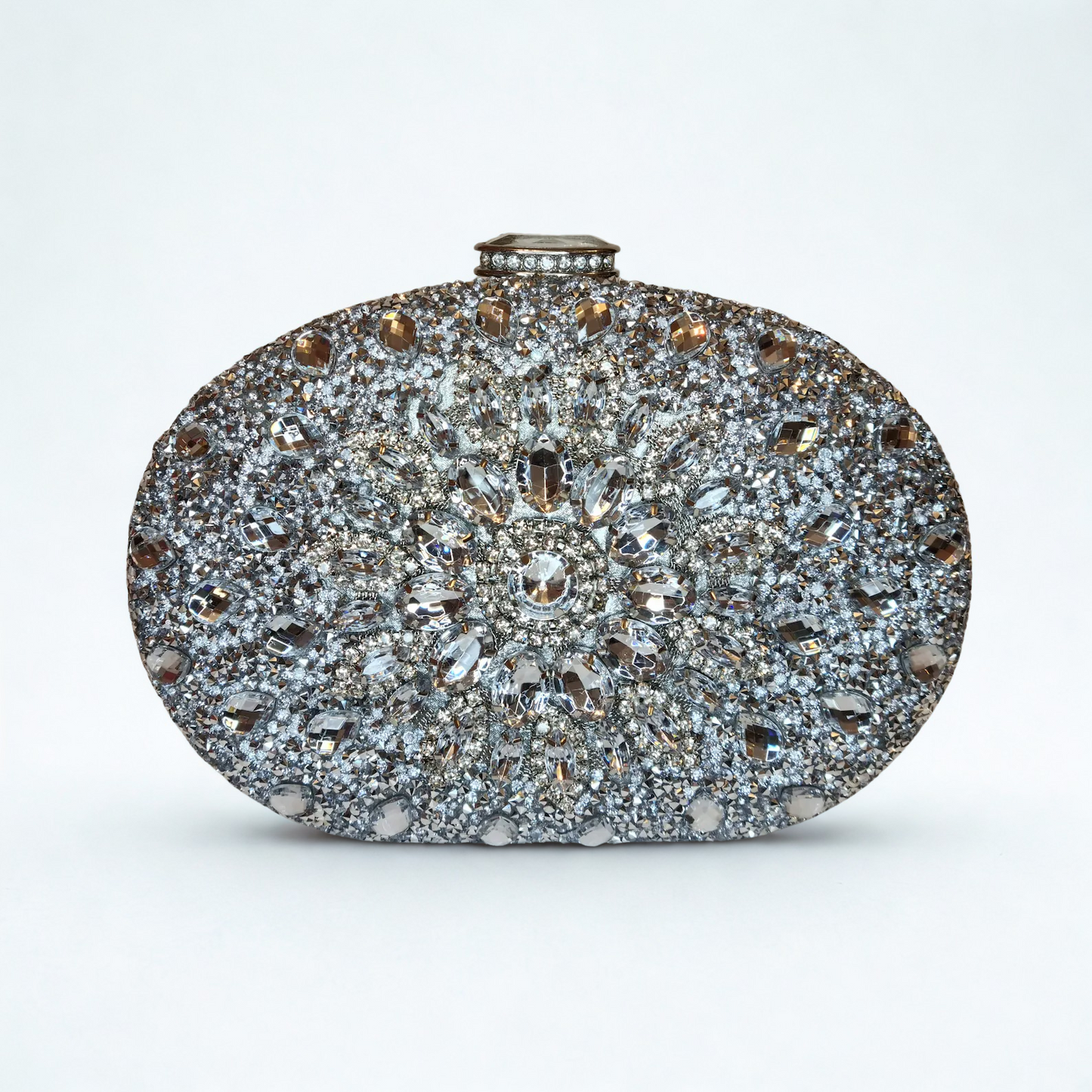 Crystal Diamonds Embellished Silver Clutch