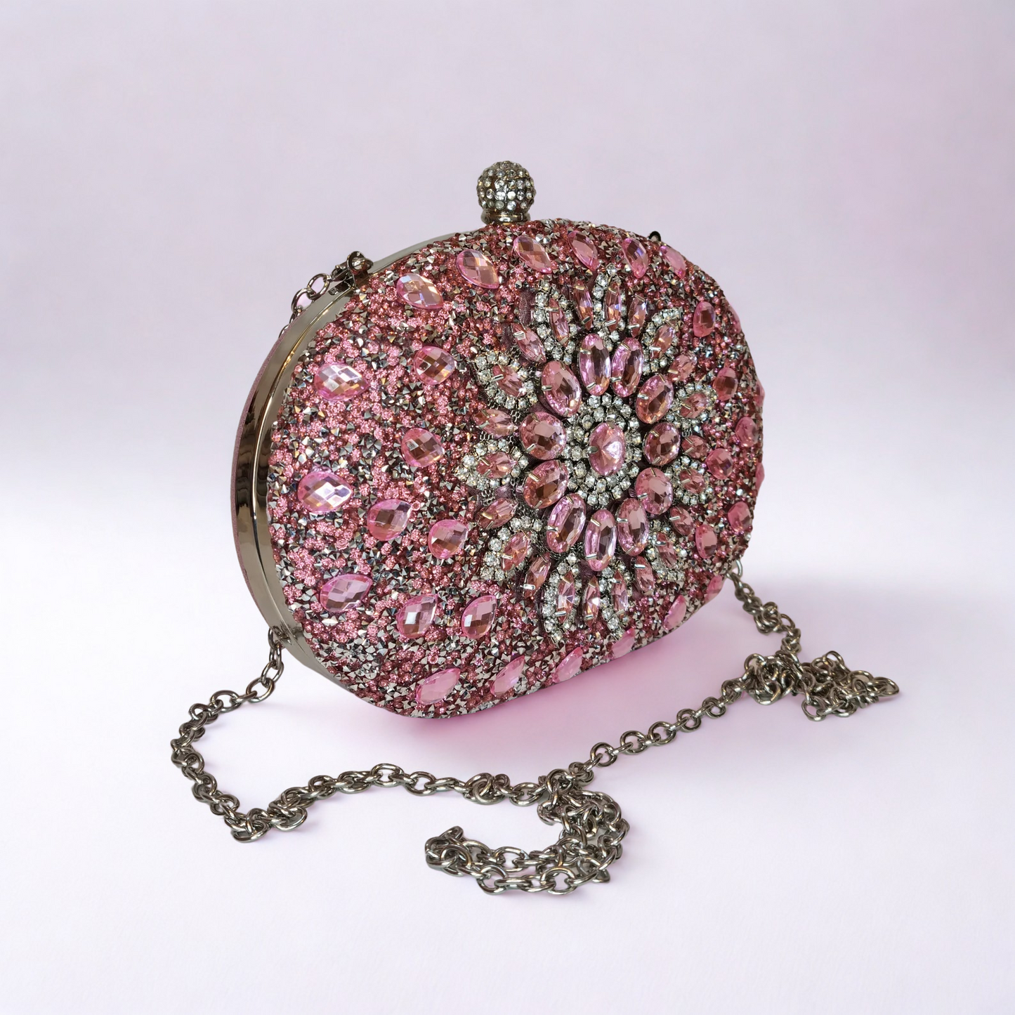 Crystal Diamonds Embellished Silver Clutch