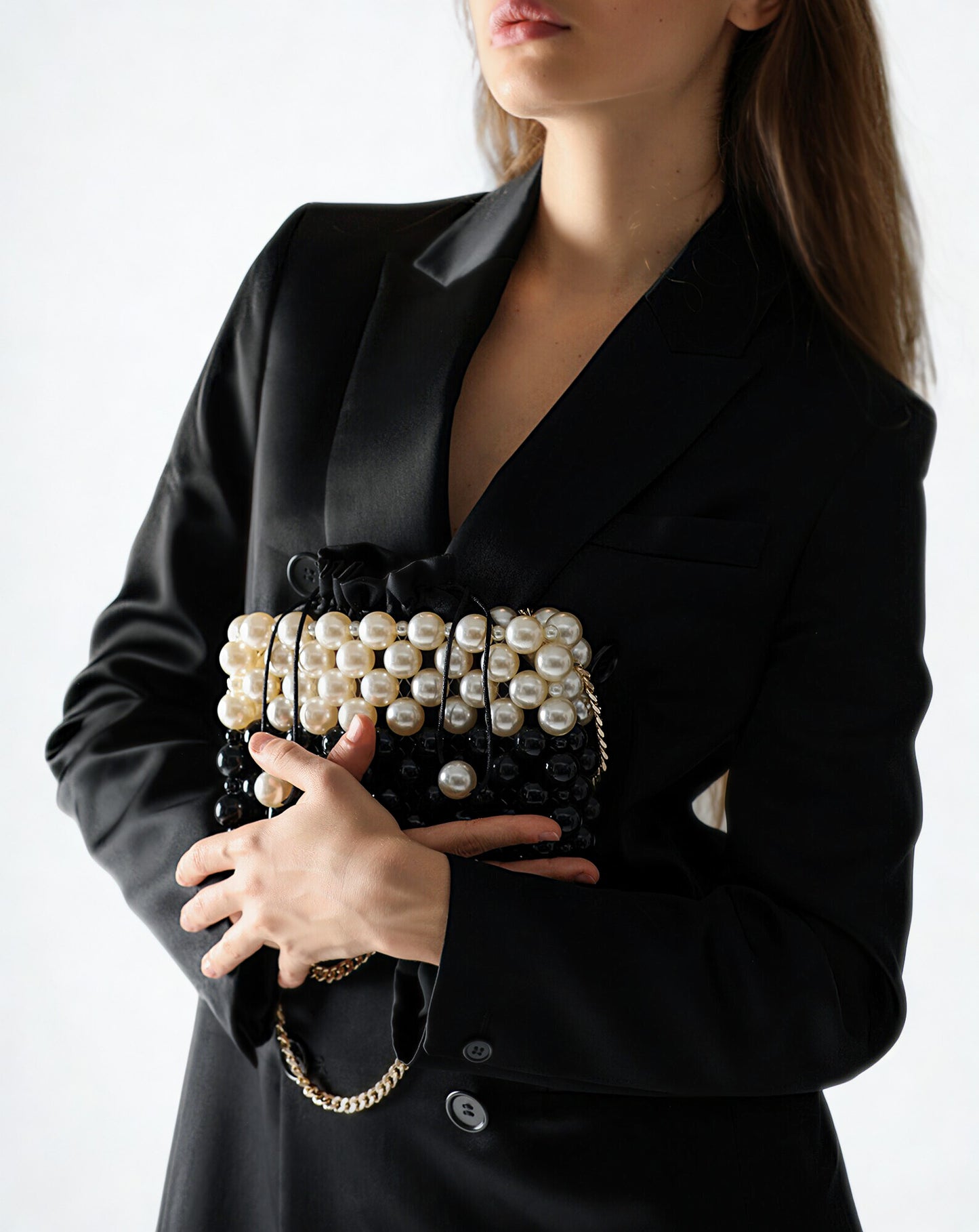 Pearl and Black Bead Bag