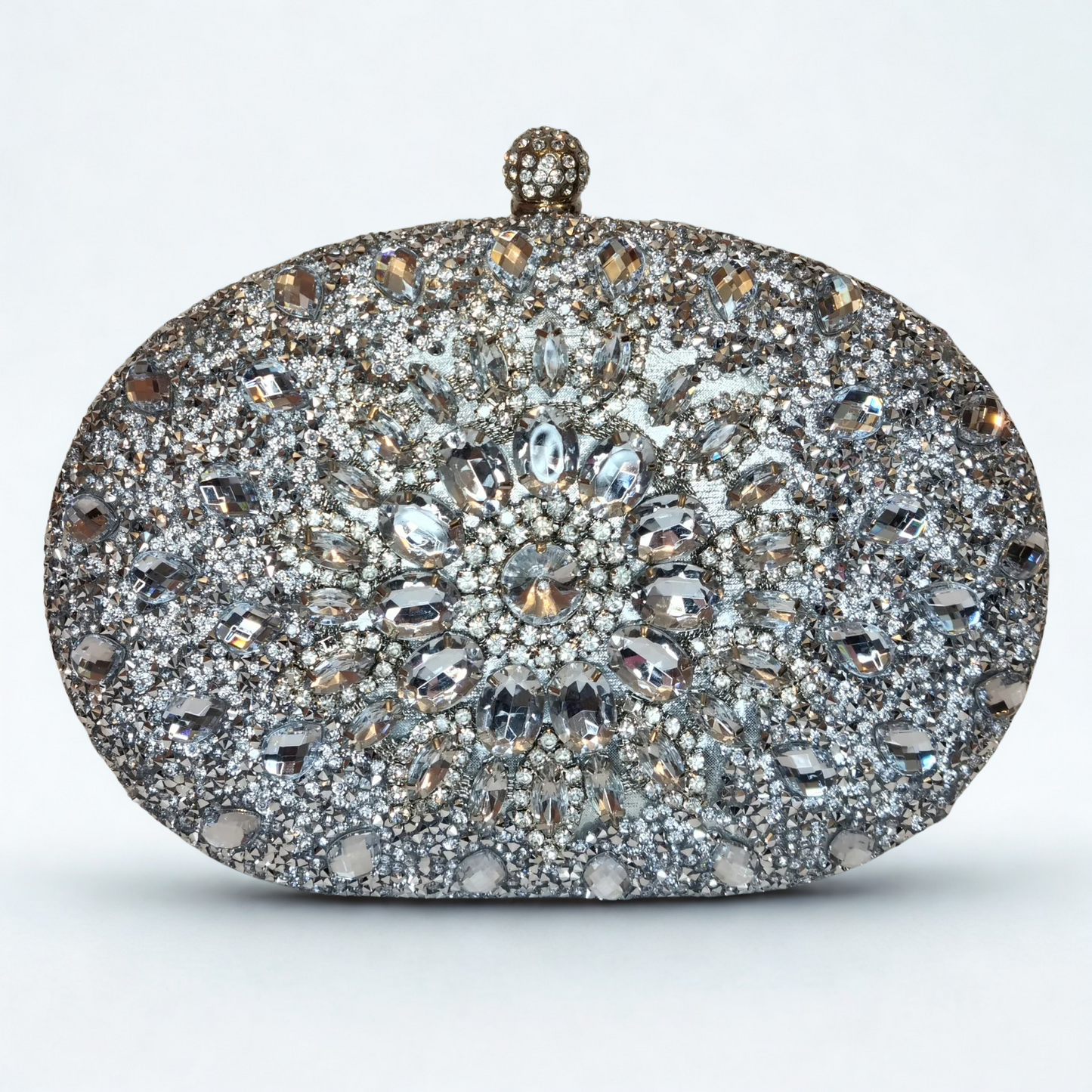 Crystal Diamonds Embellished Silver Clutch