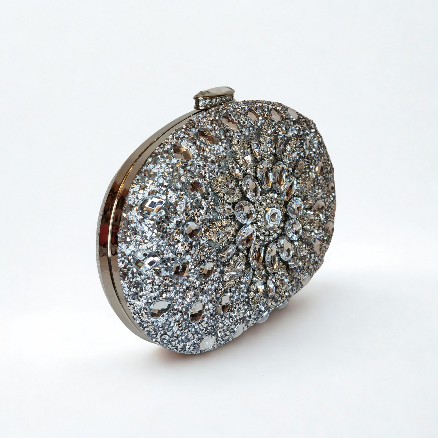 Crystal Diamonds Embellished Silver Clutch