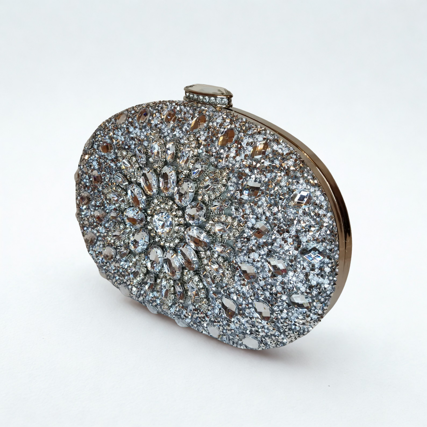 Crystal Diamonds Embellished Silver Clutch