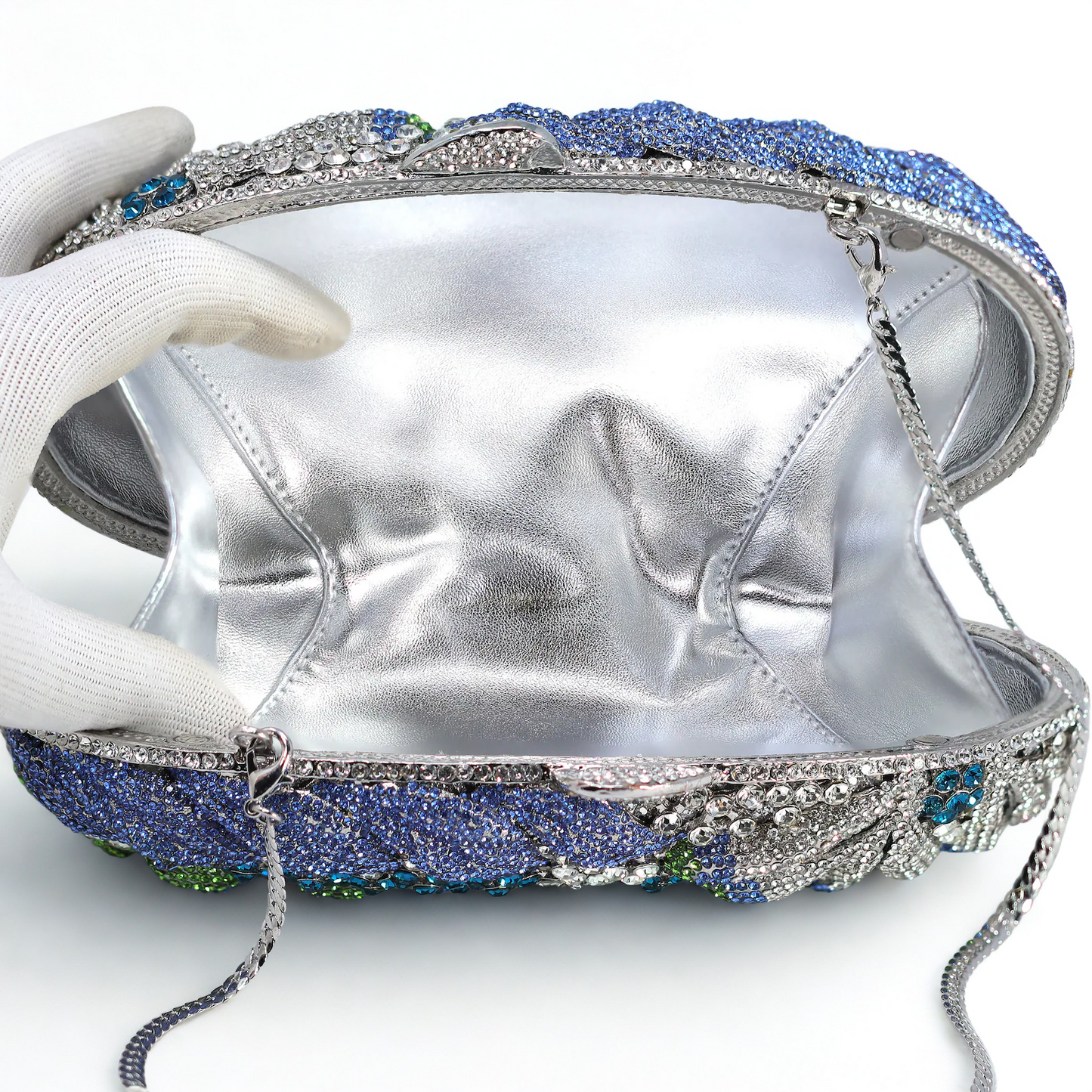 Silver Blue Lilly Of Green Heavenly Garden Clutch