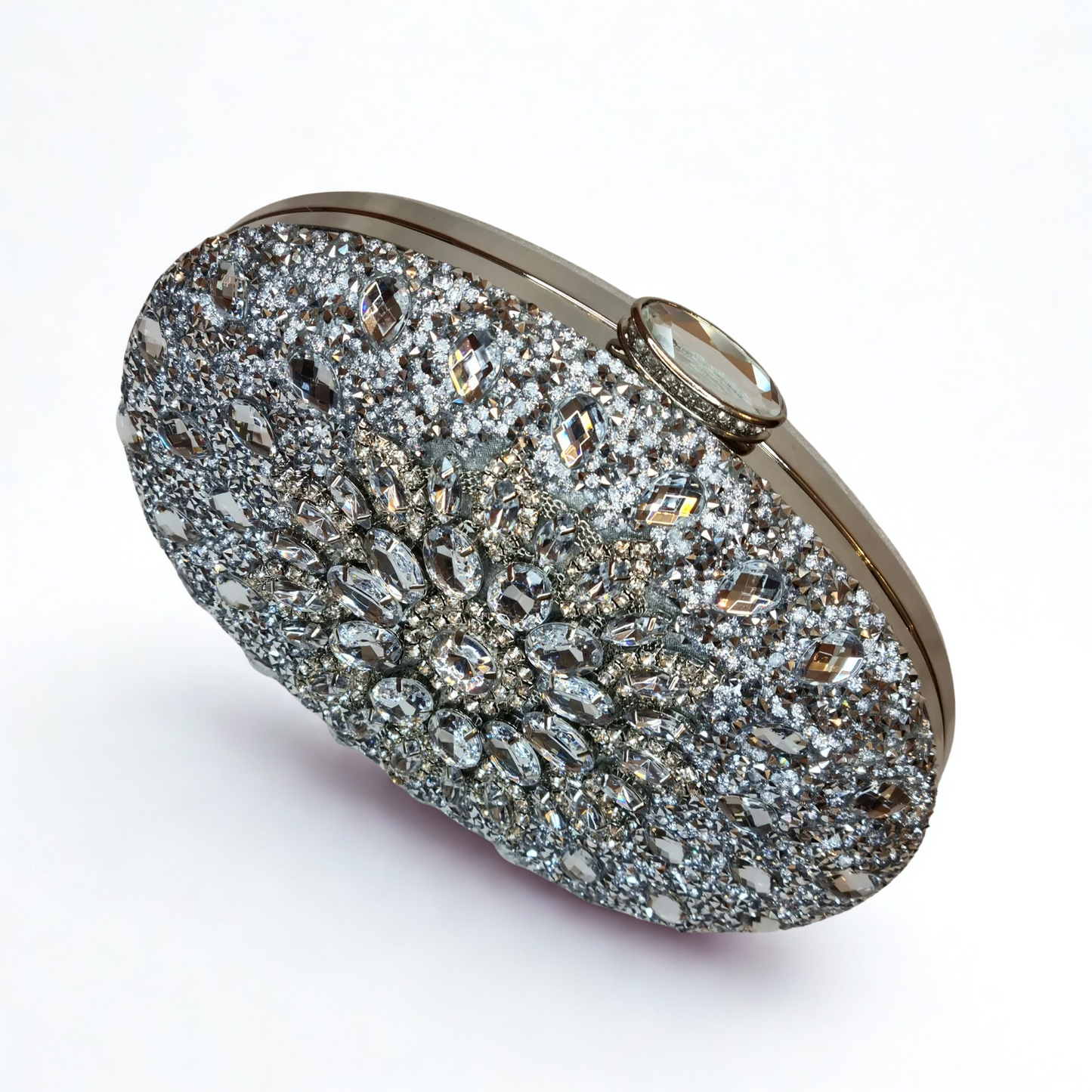 Crystal Diamonds Embellished Silver Clutch