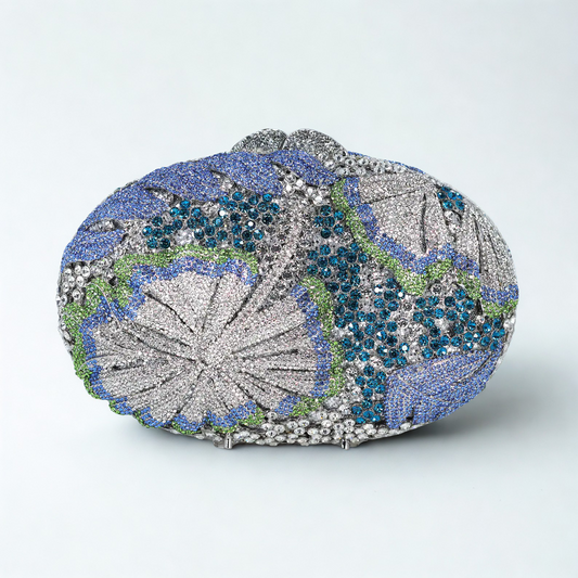 Silver Blue Lilly Of Green Heavenly Garden Clutch