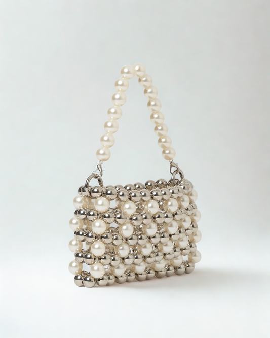 Cream & Silver Pearl Handbag | Rare