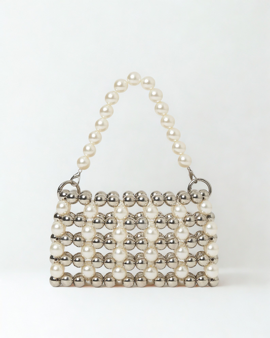 Cream & Silver Pearl Handbag | Rare