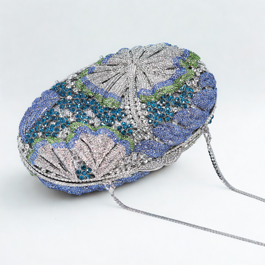 Silver Blue Lilly Of Green Heavenly Garden Clutch